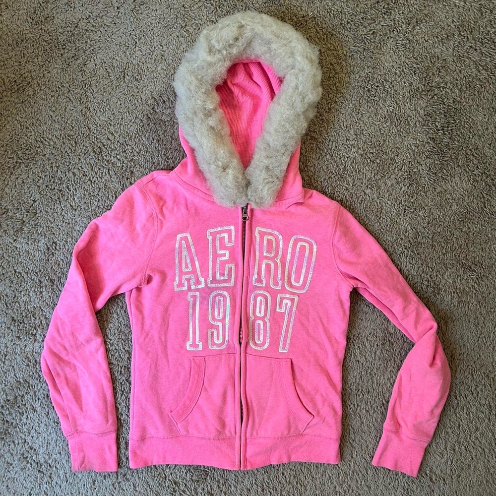 y2k aeropostale faux fur lined hoodie